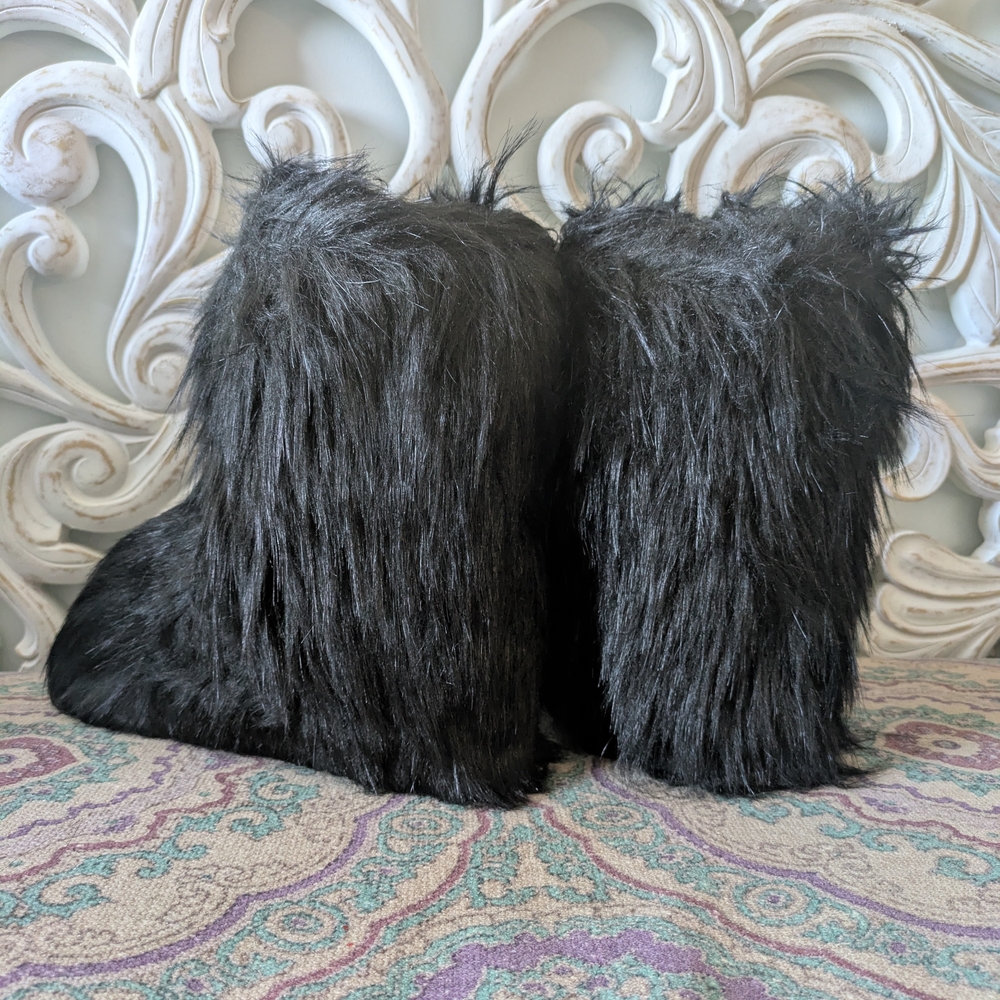 Faux Fur Black Ankle Booties - Picture 2 of 3